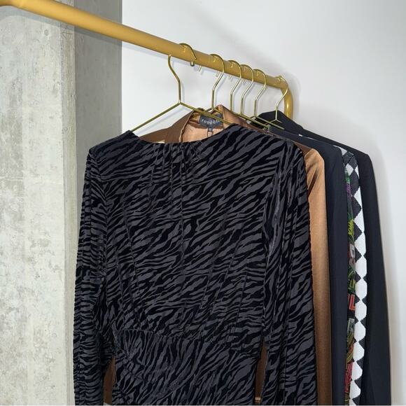 New Ramy Brook Kalani Black Zebra Print Flocked Textuted Long Sleeve Mini Dress - Picture 11 of 15